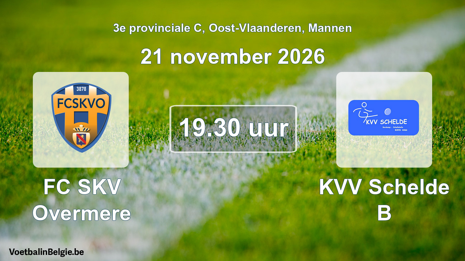 Geplande wedstrijd mannenvoetbal: FC SKV Overmere - KVV Schelde B (21 november 2026)
