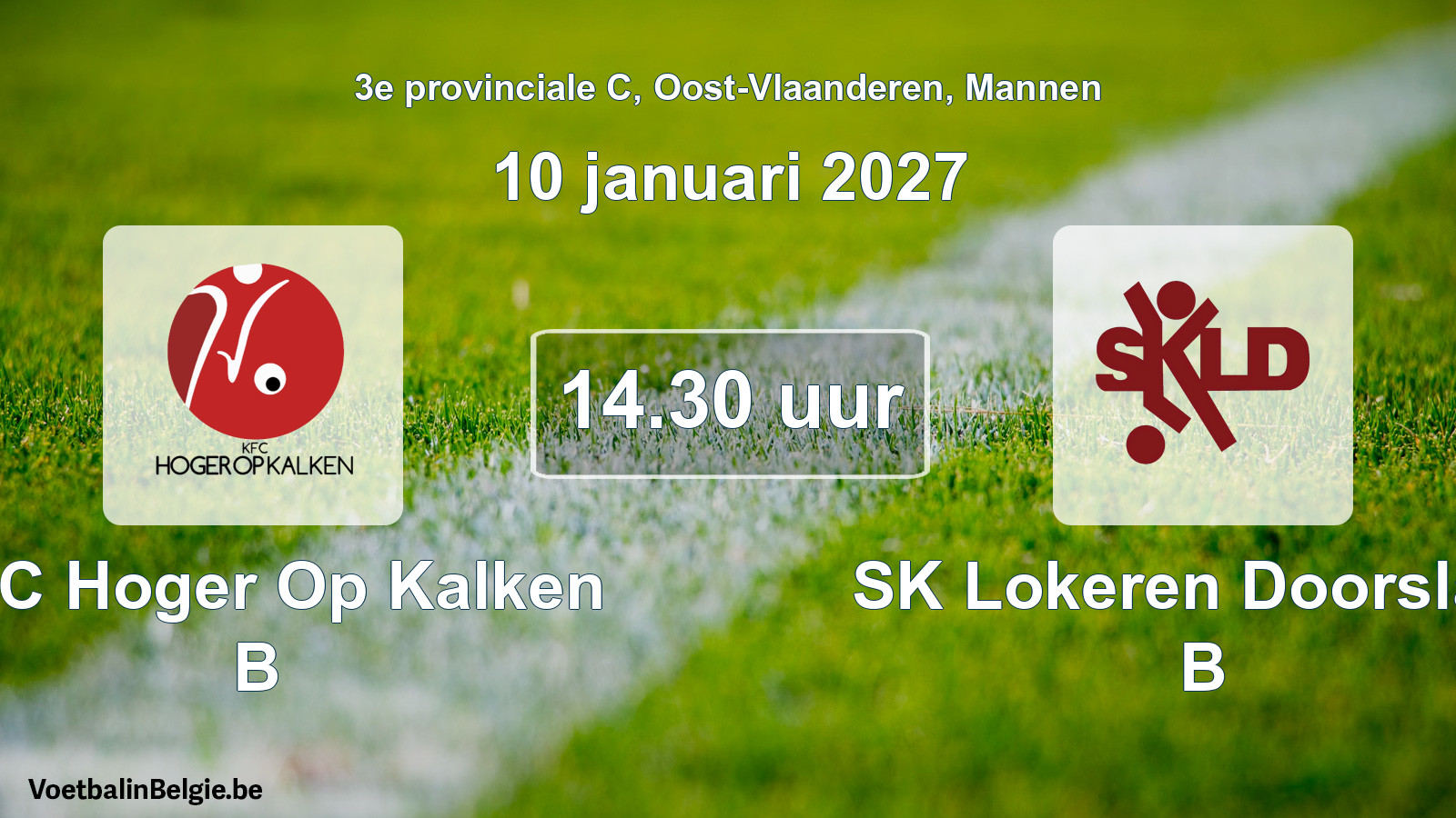 Geplande wedstrijd mannenvoetbal: KFC Hoger Op Kalken B - SK Lokeren Doorslaar B (10 januari 2027)