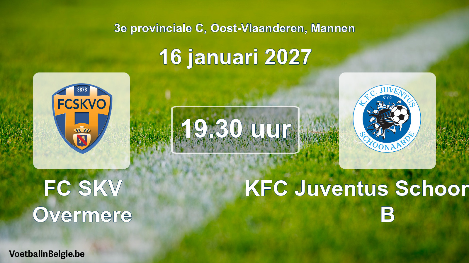 Geplande wedstrijd mannenvoetbal: FC SKV Overmere - KFC Juventus Schoonaarde B (16 januari 2027)