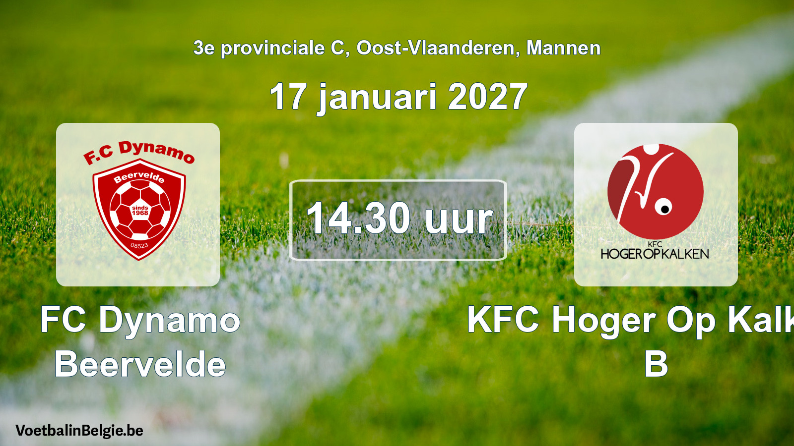 Geplande wedstrijd mannenvoetbal: FC Dynamo Beervelde - KFC Hoger Op Kalken B (17 januari 2027)