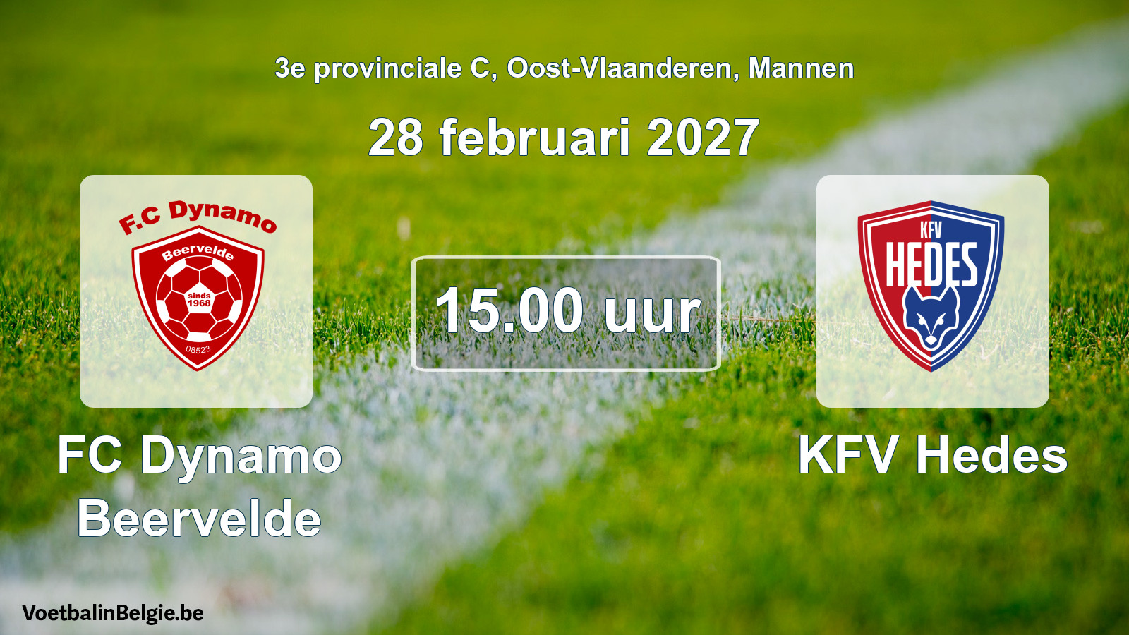 Geplande wedstrijd mannenvoetbal: FC Dynamo Beervelde - KFV Hedes (28 februari 2027)