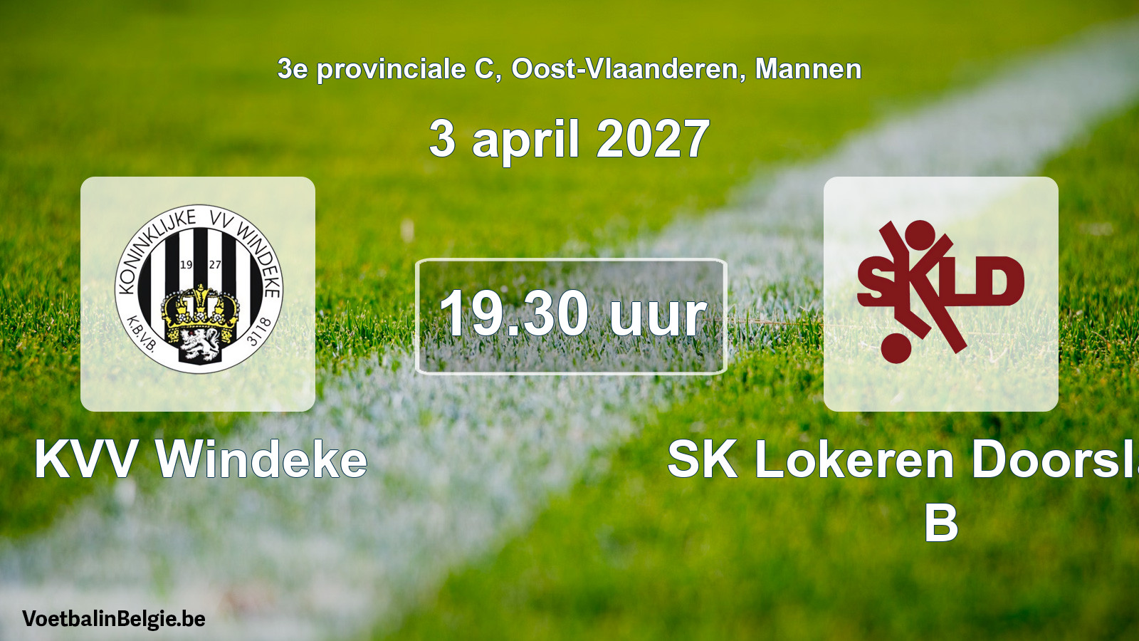Geplande wedstrijd mannenvoetbal: KVV Windeke - SK Lokeren Doorslaar B (3 april 2027)