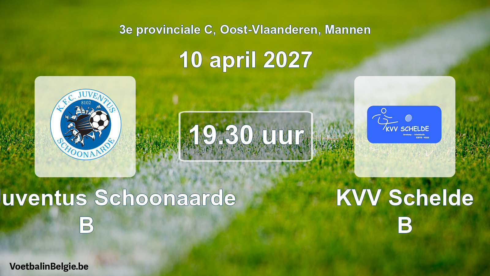 Geplande wedstrijd mannenvoetbal: KFC Juventus Schoonaarde B - KVV Schelde B (10 april 2027)