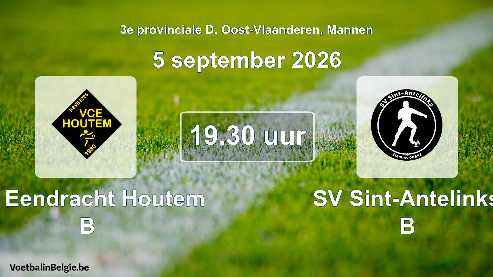 Match prévu football hommes: VC Eendracht Houtem B - SV Sint-Antelinks B (5 septembre 2026)
