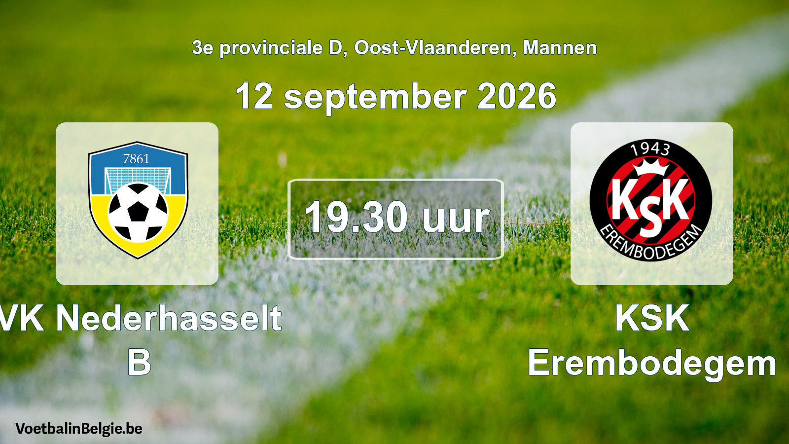 Geplande wedstrijd mannenvoetbal: VK Nederhasselt B - KSK Erembodegem (12 september 2026)