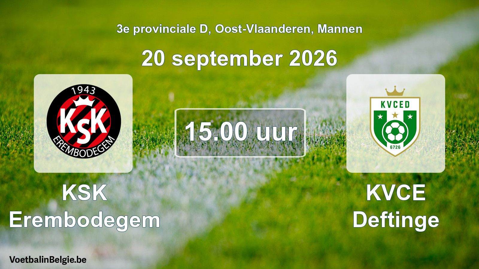 Geplande wedstrijd mannenvoetbal: KSK Erembodegem - KVCE Deftinge (20 september 2026)