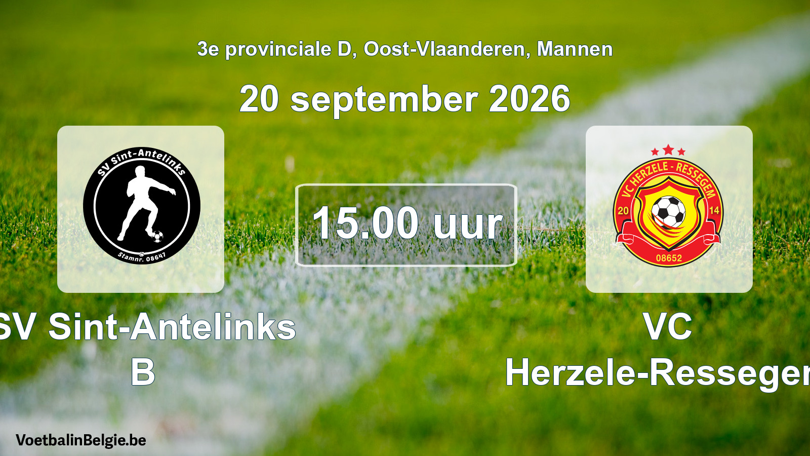 Geplande wedstrijd mannenvoetbal: SV Sint-Antelinks B - VC Herzele-Ressegem (20 september 2026)