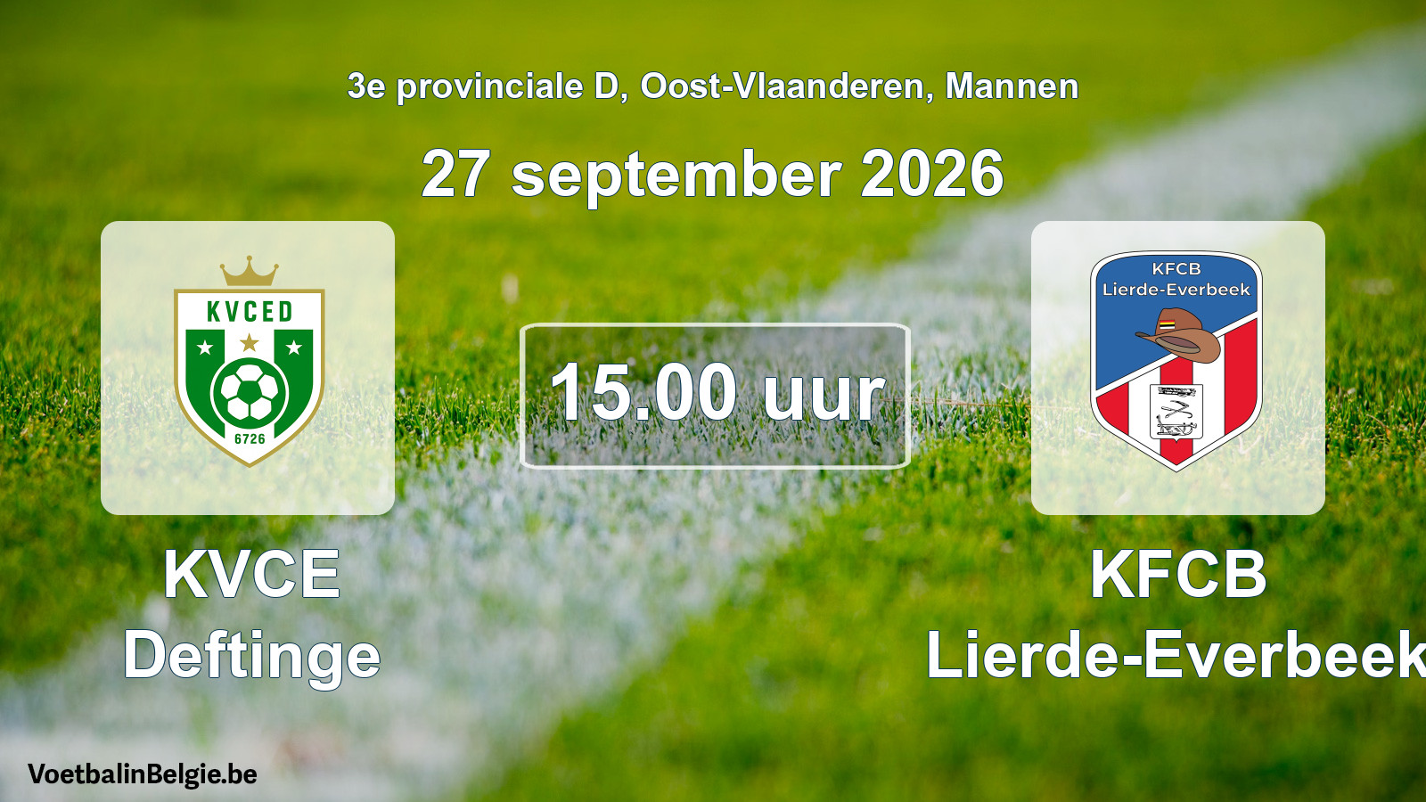 Geplande wedstrijd mannenvoetbal: KVCE Deftinge - KFCB Lierde-Everbeek (27 september 2026)