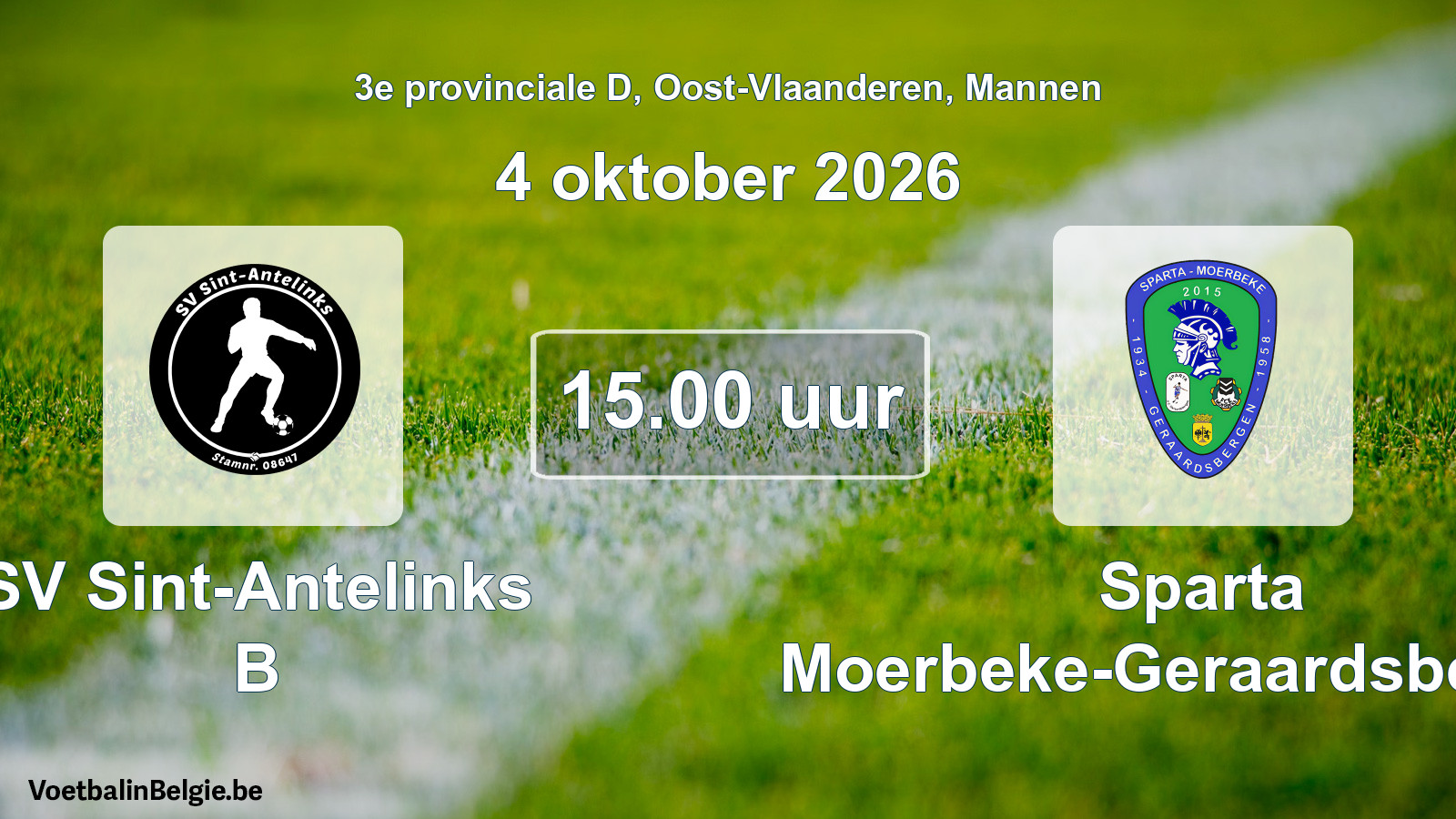 Geplande wedstrijd mannenvoetbal: SV Sint-Antelinks B - Sparta Moerbeke-Geraardsbergen (4 oktober 2026)