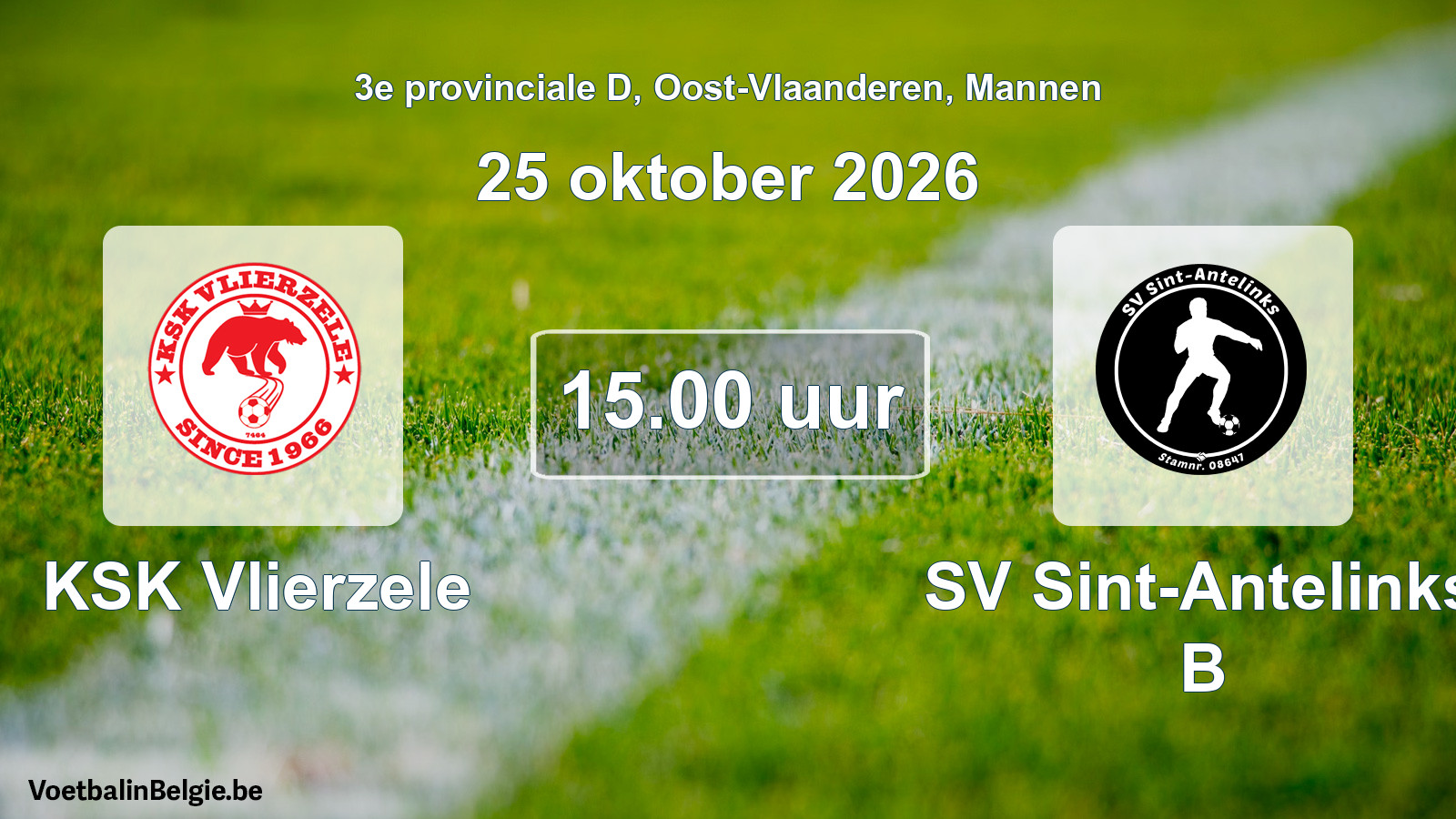 Geplande wedstrijd mannenvoetbal: KSK Vlierzele - SV Sint-Antelinks B (25 oktober 2026)
