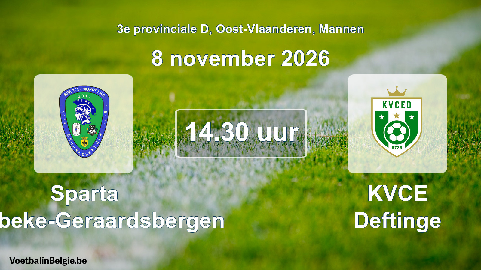 Geplande wedstrijd mannenvoetbal: Sparta Moerbeke-Geraardsbergen - KVCE Deftinge (8 november 2026)