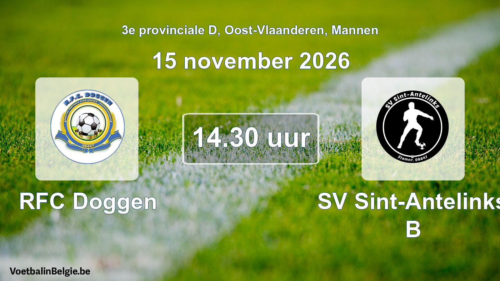 Geplande wedstrijd mannenvoetbal: RFC Doggen - SV Sint-Antelinks B (15 november 2026)
