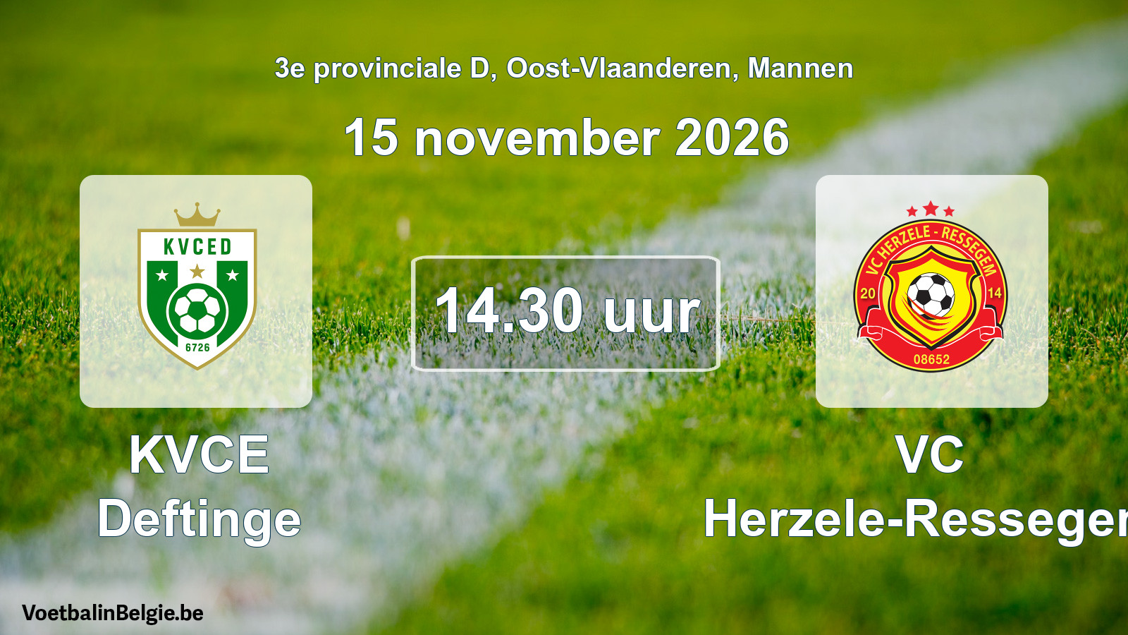 Geplande wedstrijd mannenvoetbal: KVCE Deftinge - VC Herzele-Ressegem (15 november 2026)