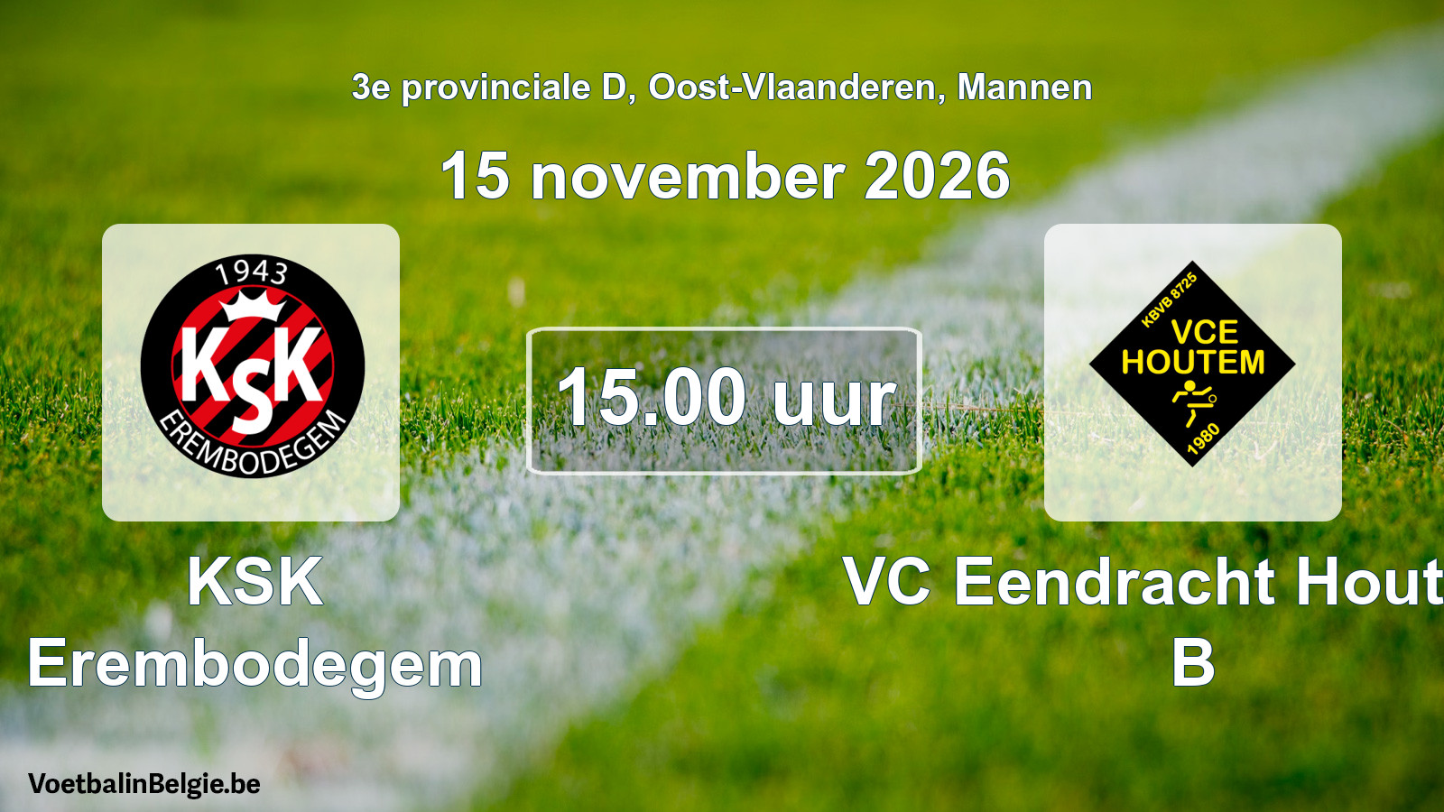 Geplande wedstrijd mannenvoetbal: KSK Erembodegem - VC Eendracht Houtem B (15 november 2026)