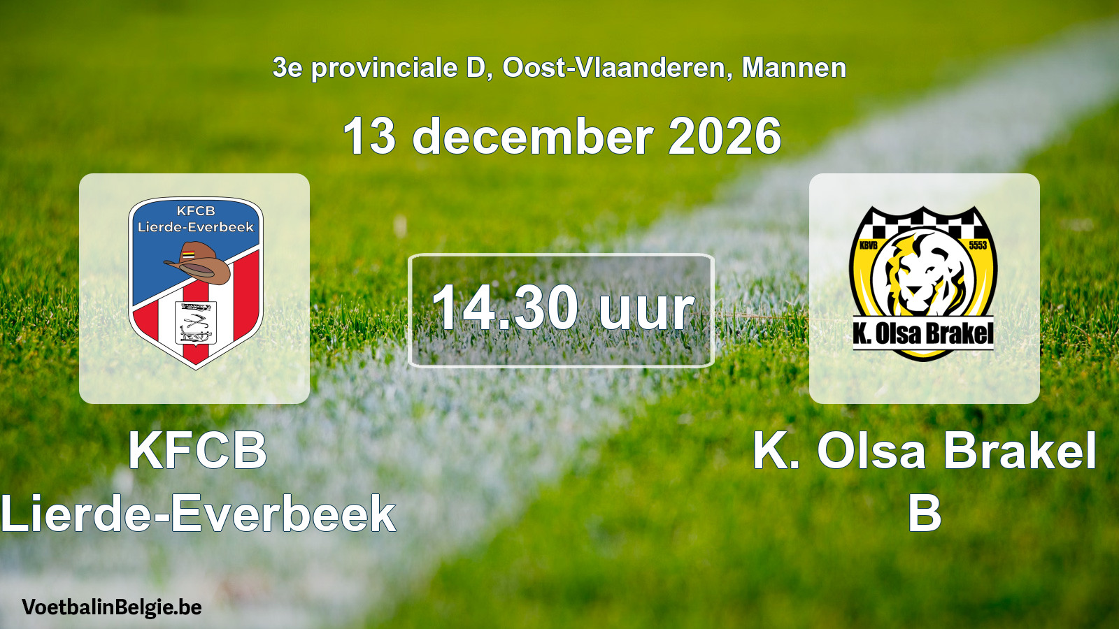 Geplande wedstrijd mannenvoetbal: KFCB Lierde-Everbeek - K. Olsa Brakel B (13 december 2026)