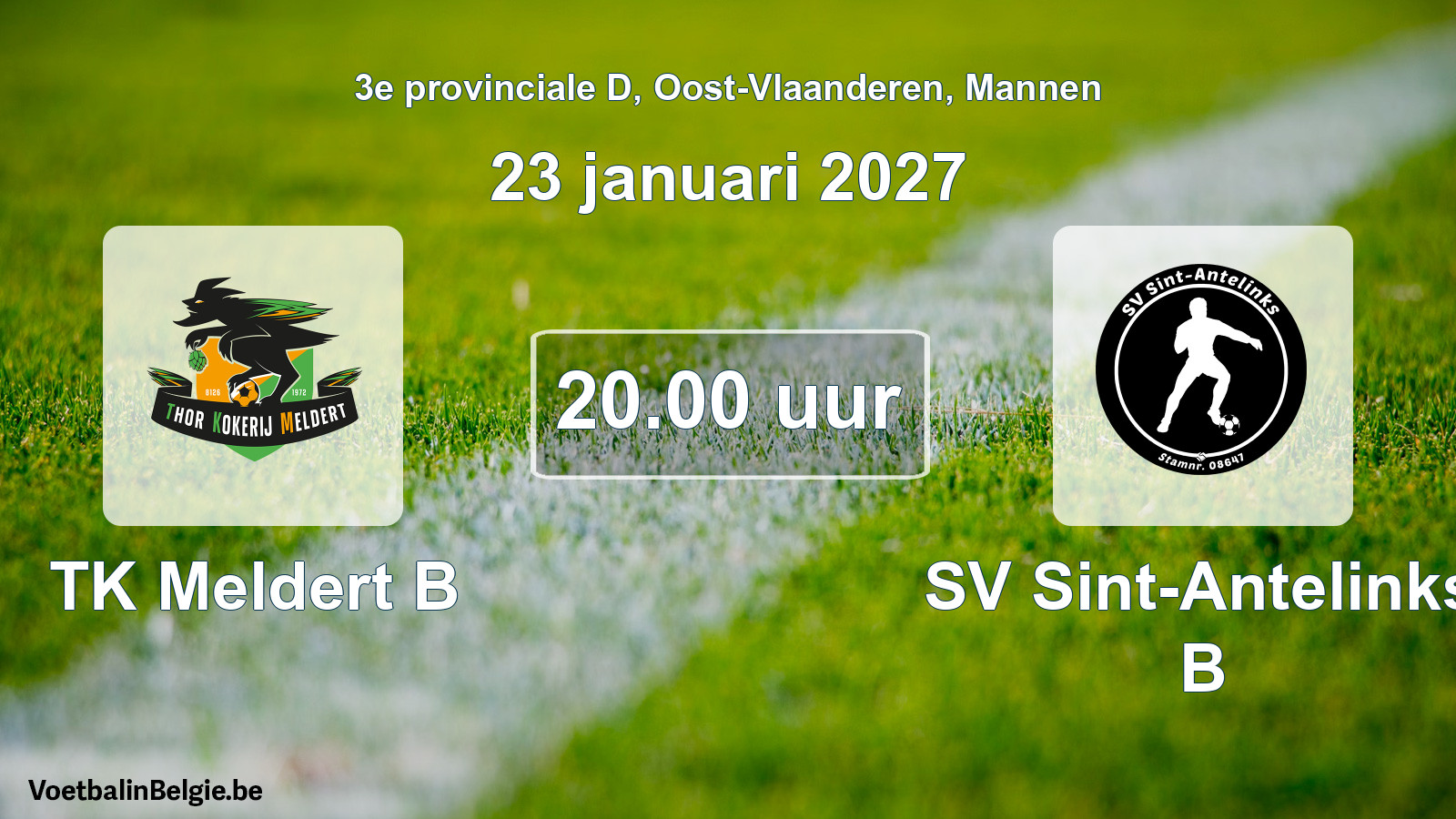 Geplande wedstrijd mannenvoetbal: TK Meldert B - SV Sint-Antelinks B (23 januari 2027)