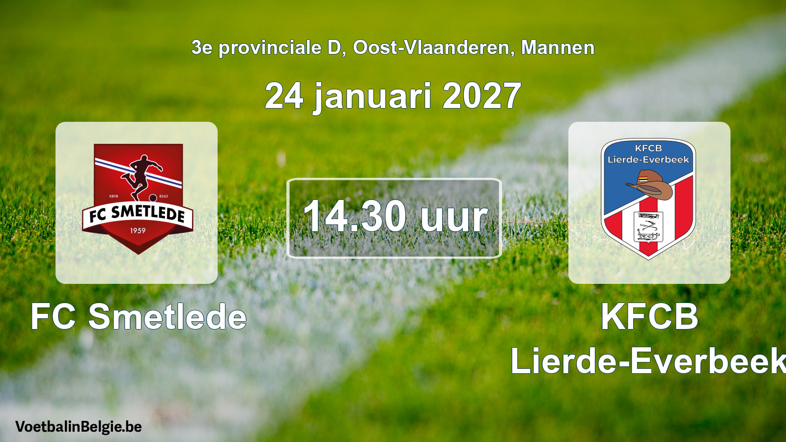 Geplande wedstrijd mannenvoetbal: FC Smetlede - KFCB Lierde-Everbeek (24 januari 2027)