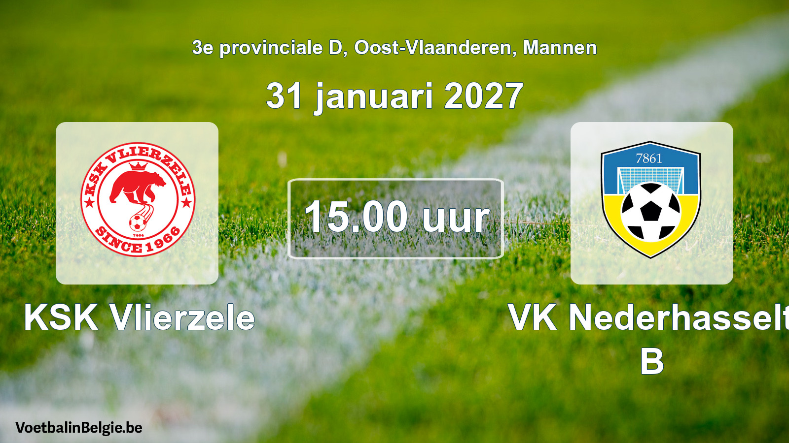 Geplande wedstrijd mannenvoetbal: KSK Vlierzele - VK Nederhasselt B (31 januari 2027)
