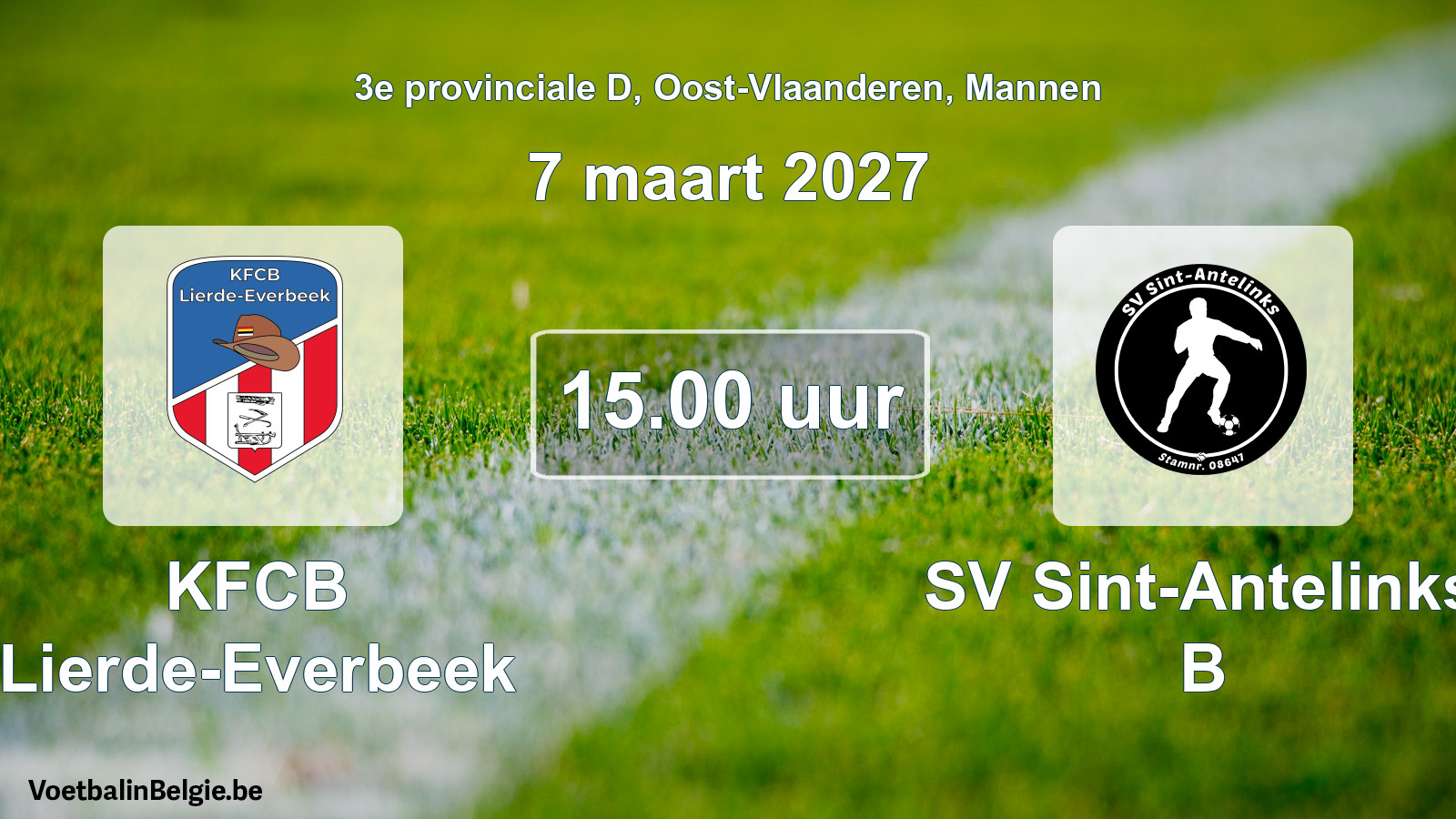 Geplande wedstrijd mannenvoetbal: KFCB Lierde-Everbeek - SV Sint-Antelinks B (7 maart 2027)