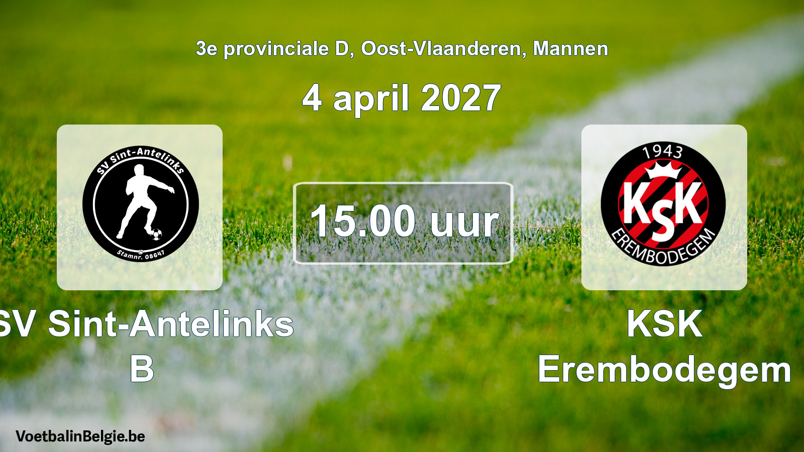 Geplande wedstrijd mannenvoetbal: SV Sint-Antelinks B - KSK Erembodegem (4 april 2027)