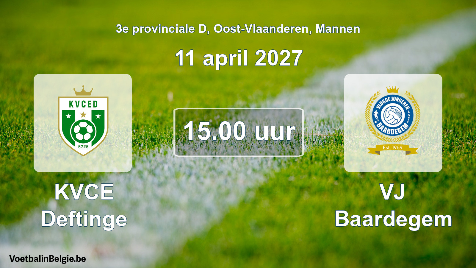 Geplande wedstrijd mannenvoetbal: KVCE Deftinge - VJ Baardegem (11 april 2027)