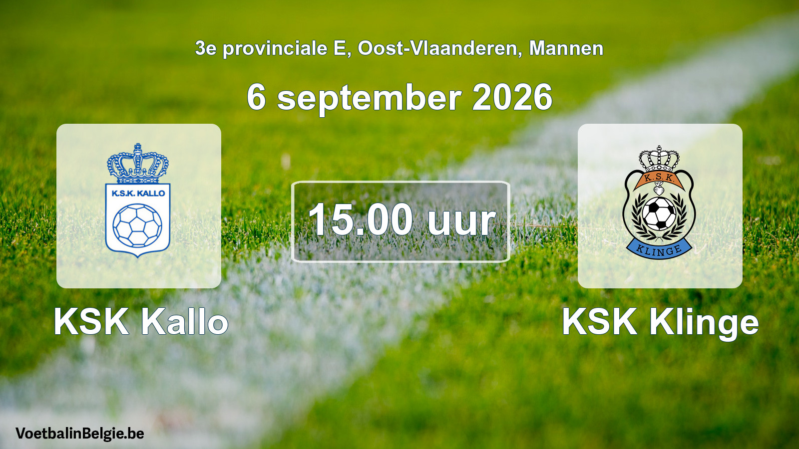 Geplande wedstrijd mannenvoetbal: KSK Kallo - KSK Klinge (6 september 2026)