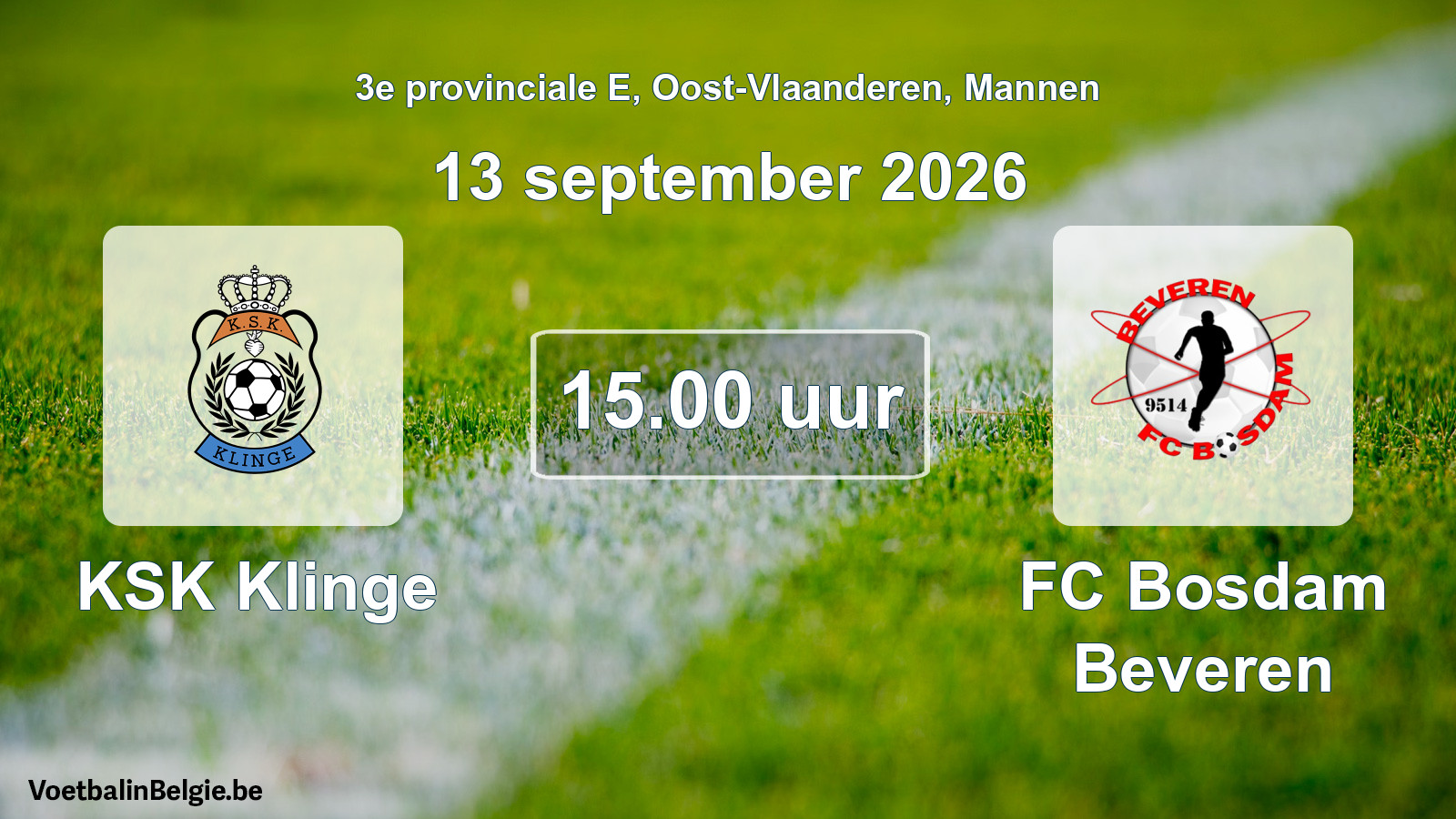 Geplande wedstrijd mannenvoetbal: KSK Klinge - FC Bosdam Beveren (13 september 2026)