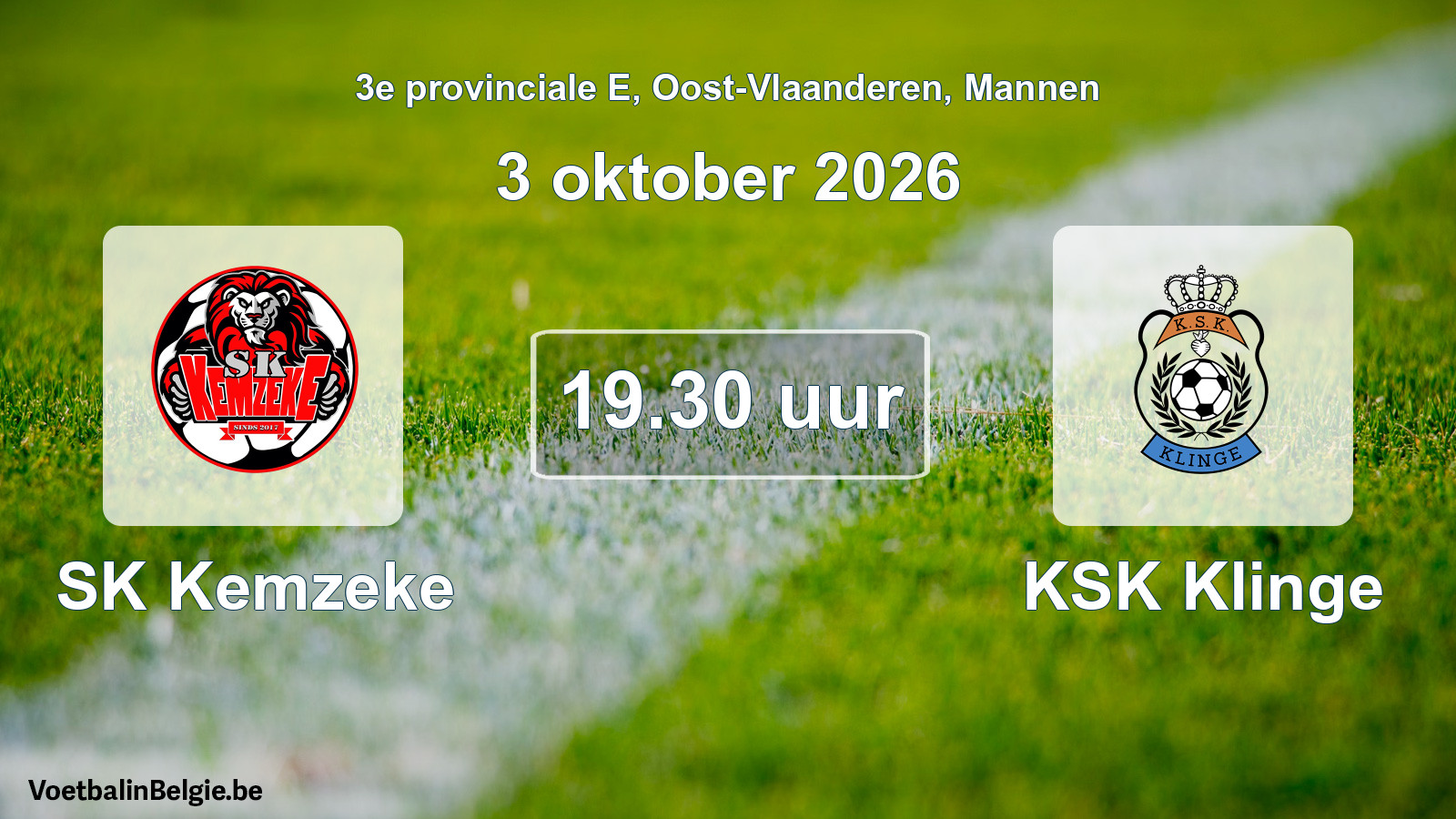 Geplande wedstrijd mannenvoetbal: SK Kemzeke - KSK Klinge (3 oktober 2026)