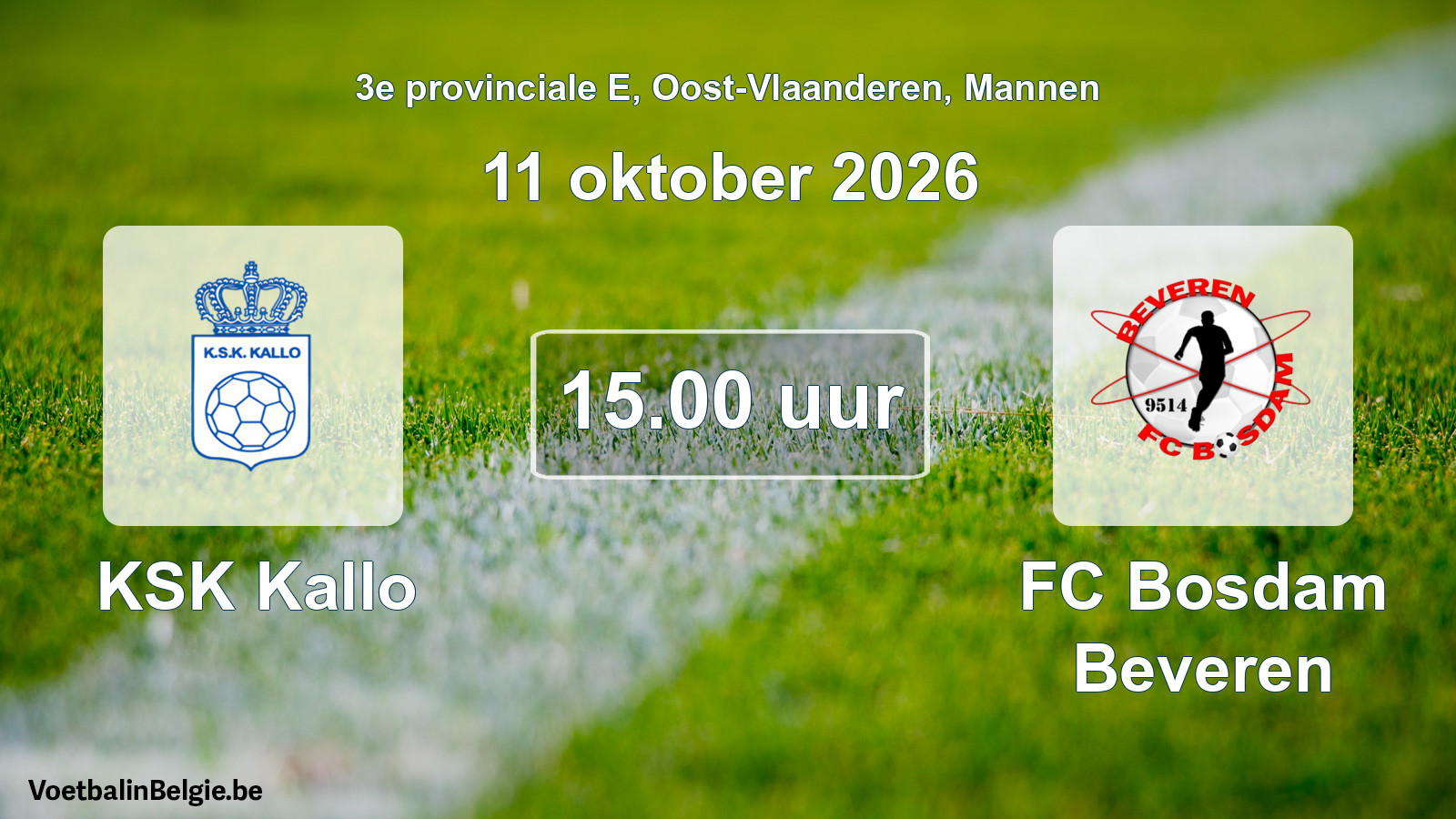 Geplande wedstrijd mannenvoetbal: KSK Kallo - FC Bosdam Beveren (11 oktober 2026)