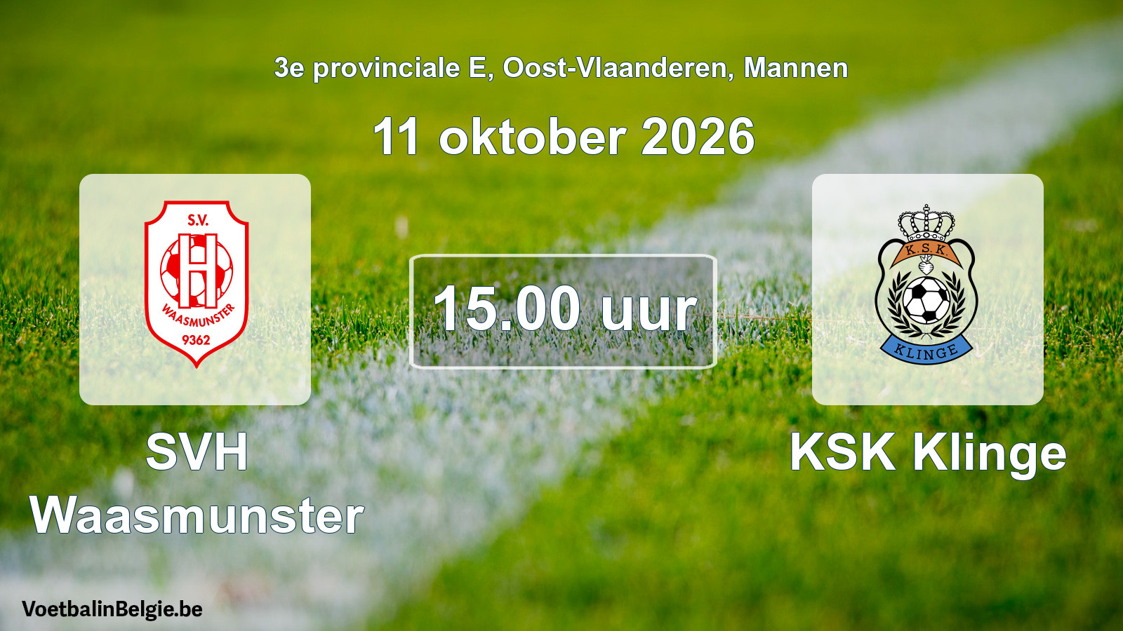Geplande wedstrijd mannenvoetbal: SVH Waasmunster - KSK Klinge (11 oktober 2026)