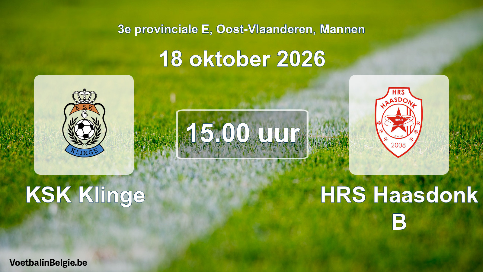 Geplande wedstrijd mannenvoetbal: KSK Klinge - HRS Haasdonk B (18 oktober 2026)