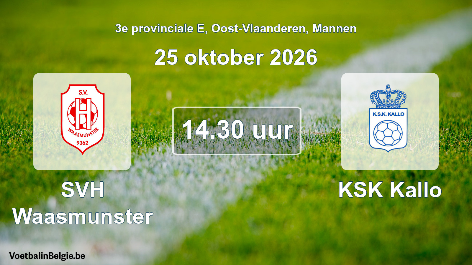 Geplande wedstrijd mannenvoetbal: SVH Waasmunster - KSK Kallo (25 oktober 2026)