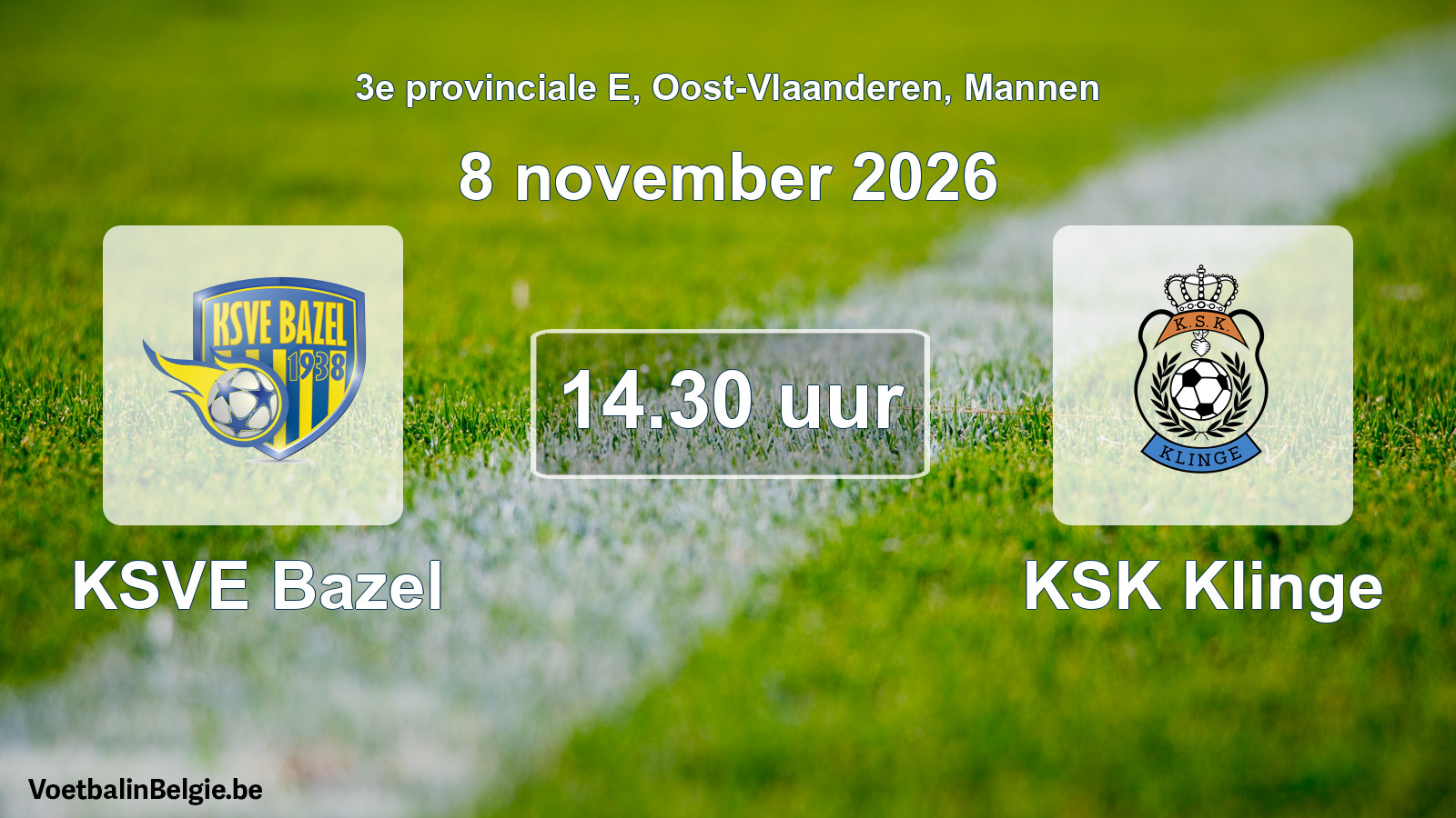 Geplande wedstrijd mannenvoetbal: KSVE Bazel - KSK Klinge (8 november 2026)