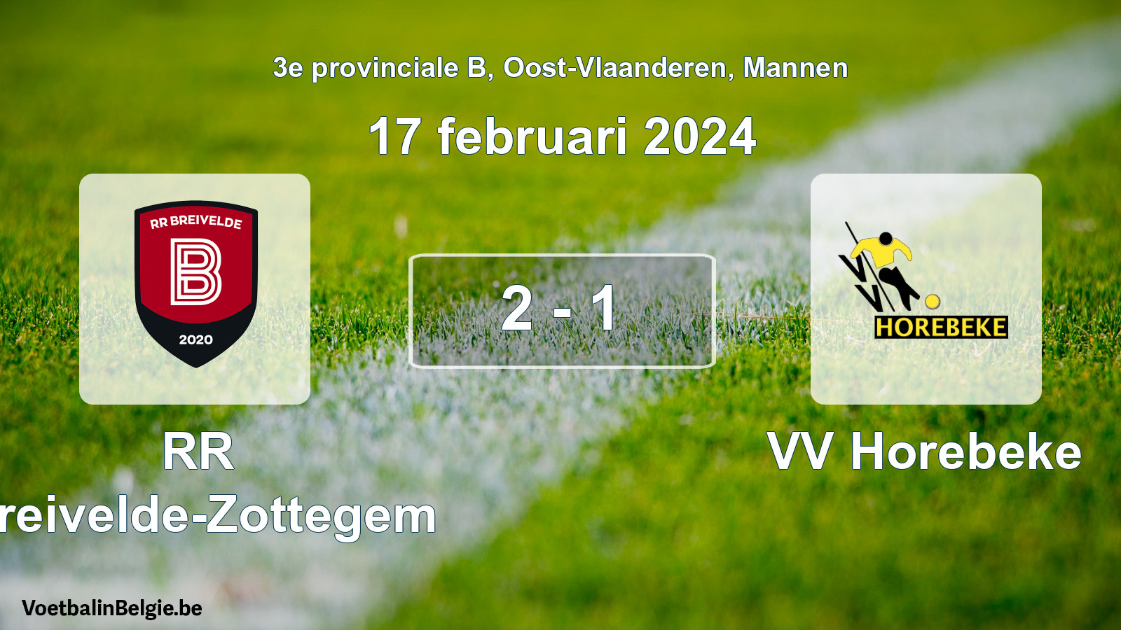 Gespeelde wedstrijd mannenvoetbal: RR Breivelde-Zottegem - VV Horebeke 2 - 1 (17 februari 2024)