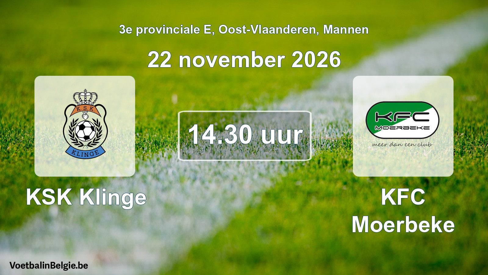 Geplande wedstrijd mannenvoetbal: KSK Klinge - KFC Moerbeke (22 november 2026)