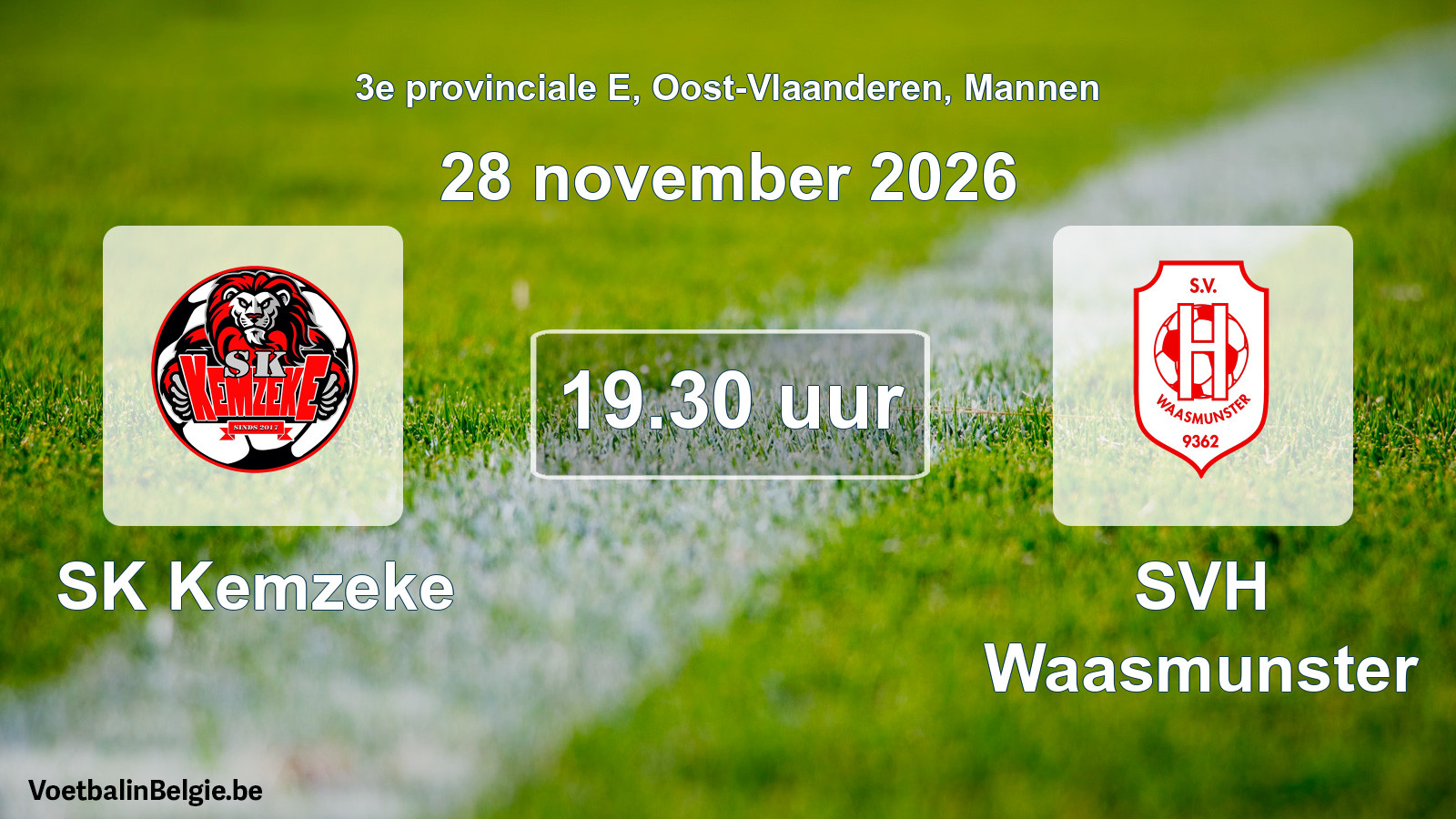 Geplande wedstrijd mannenvoetbal: SK Kemzeke - SVH Waasmunster (28 november 2026)