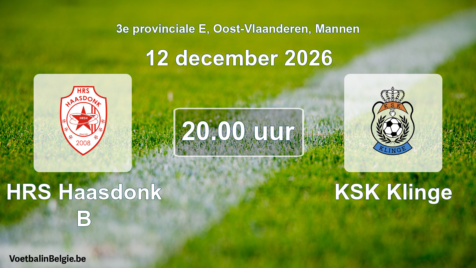 Geplande wedstrijd mannenvoetbal: HRS Haasdonk B - KSK Klinge (12 december 2026)