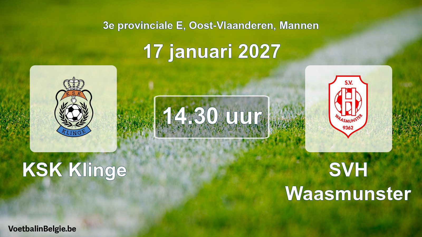 Geplande wedstrijd mannenvoetbal: KSK Klinge - SVH Waasmunster (17 januari 2027)