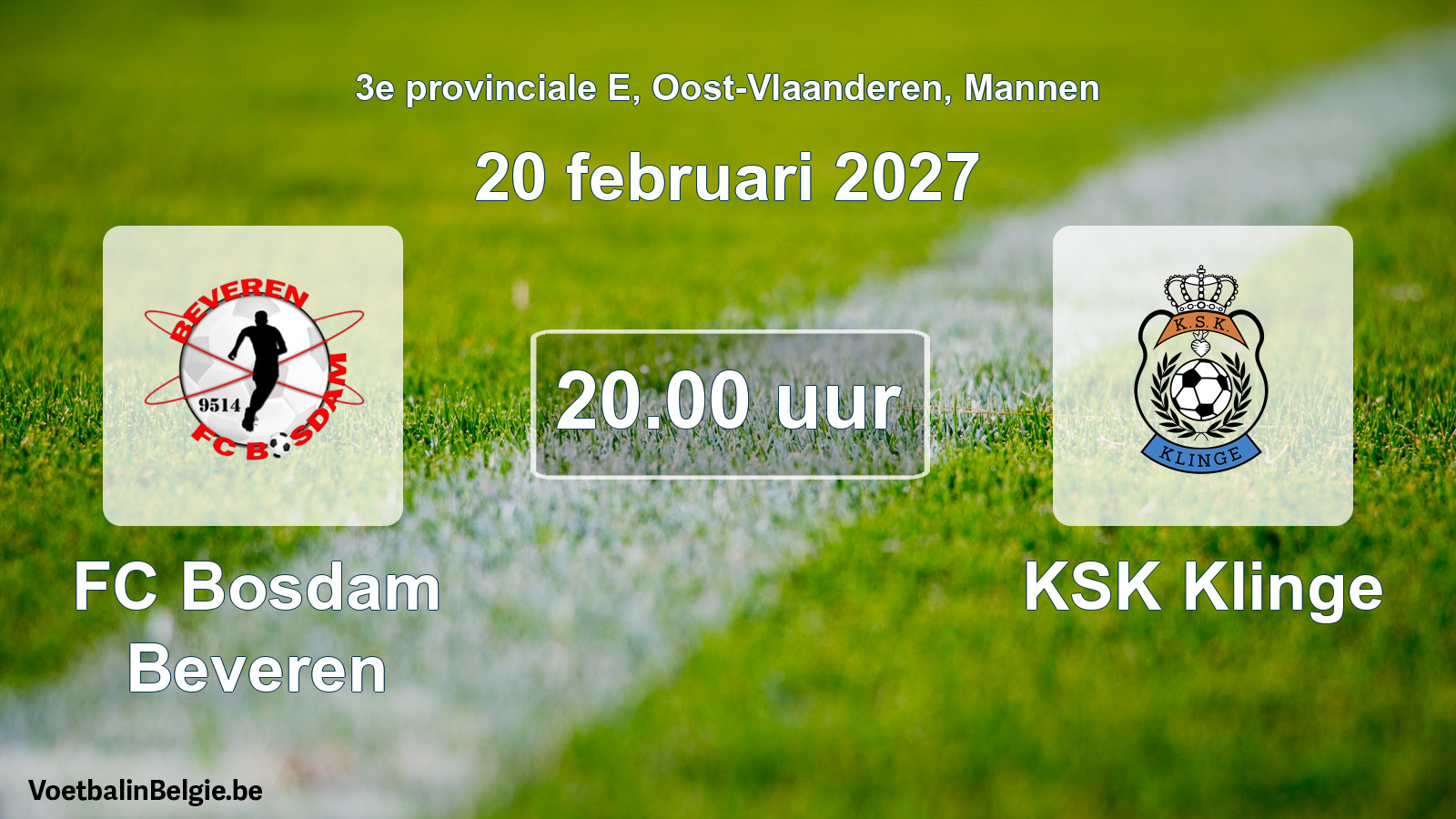 Geplande wedstrijd mannenvoetbal: FC Bosdam Beveren - KSK Klinge (20 februari 2027)