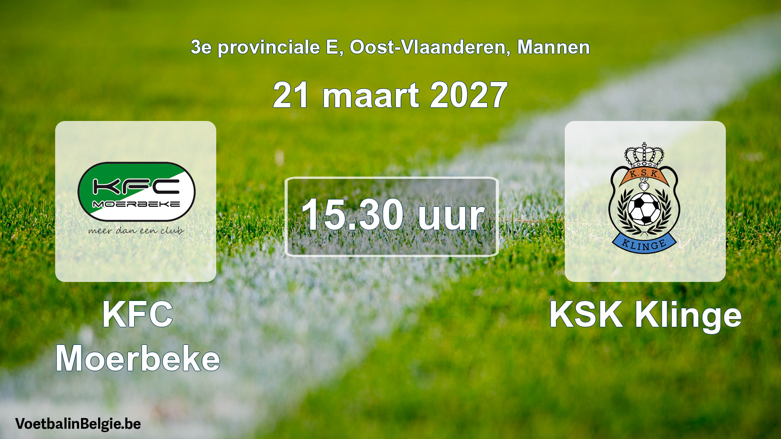 Geplande wedstrijd mannenvoetbal: KFC Moerbeke - KSK Klinge (21 maart 2027)