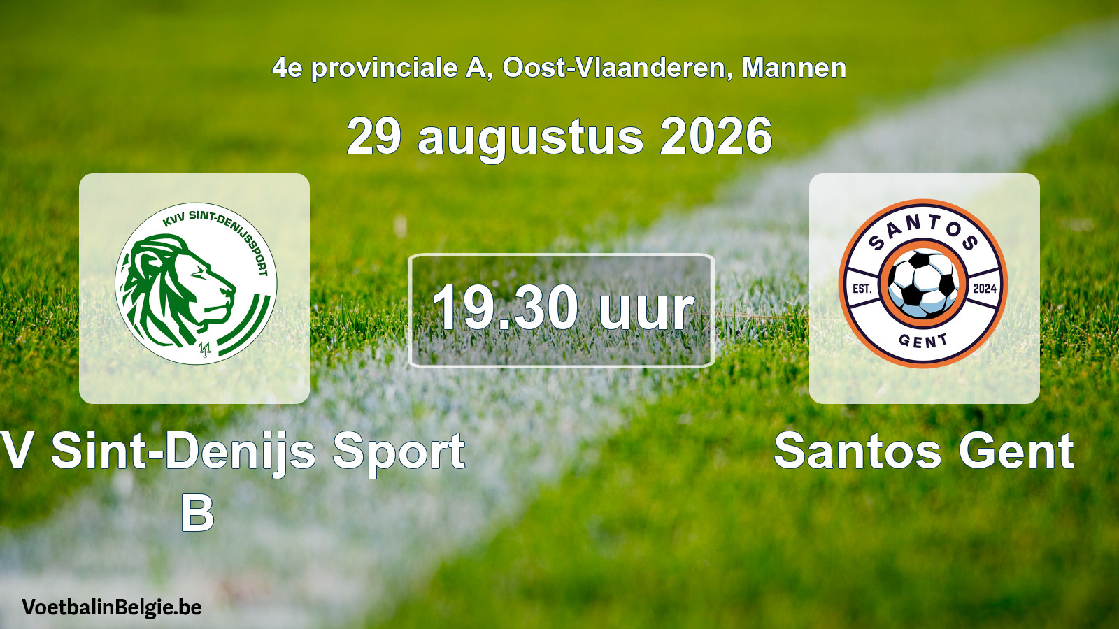Geplande wedstrijd mannenvoetbal: KVV Sint-Denijs Sport B - Santos Gent (29 augustus 2026)