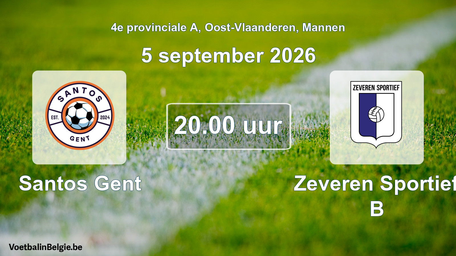 Geplande wedstrijd mannenvoetbal: Santos Gent - Zeveren Sportief B (5 september 2026)