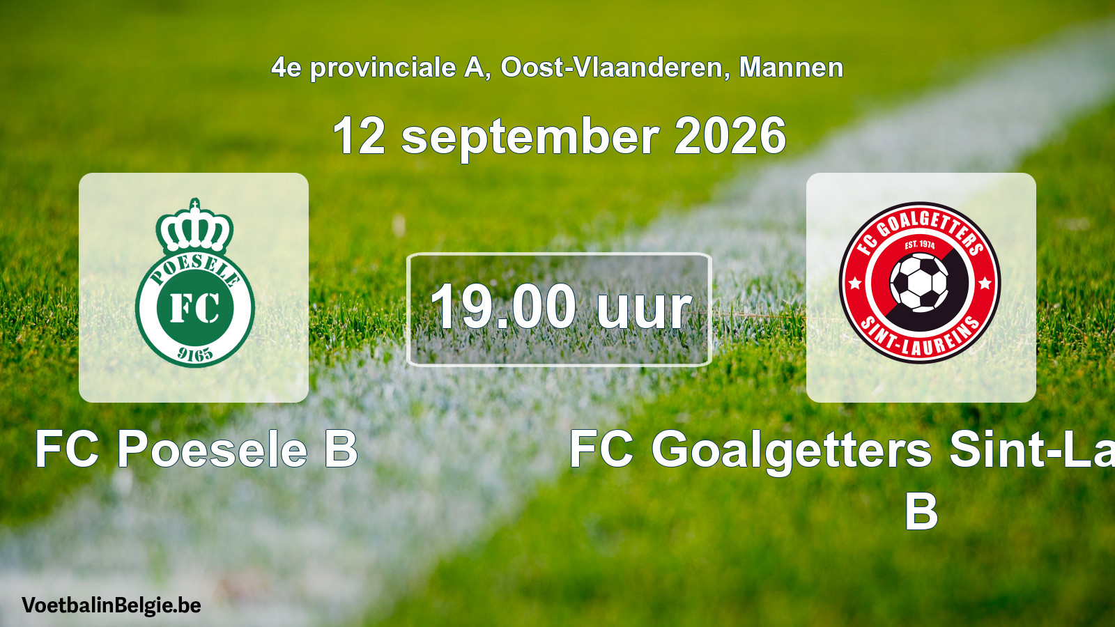 Geplande wedstrijd mannenvoetbal: FC Poesele B - FC Goalgetters Sint-Laureins B (12 september 2026)
