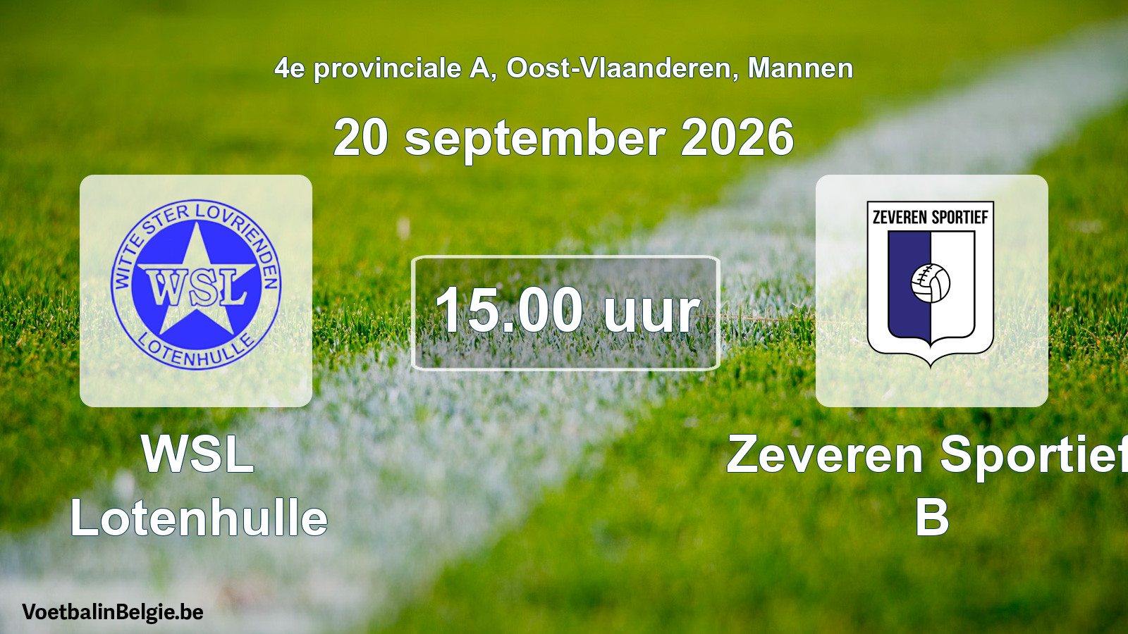 Geplande wedstrijd mannenvoetbal: WSL Lotenhulle - Zeveren Sportief B (20 september 2026)