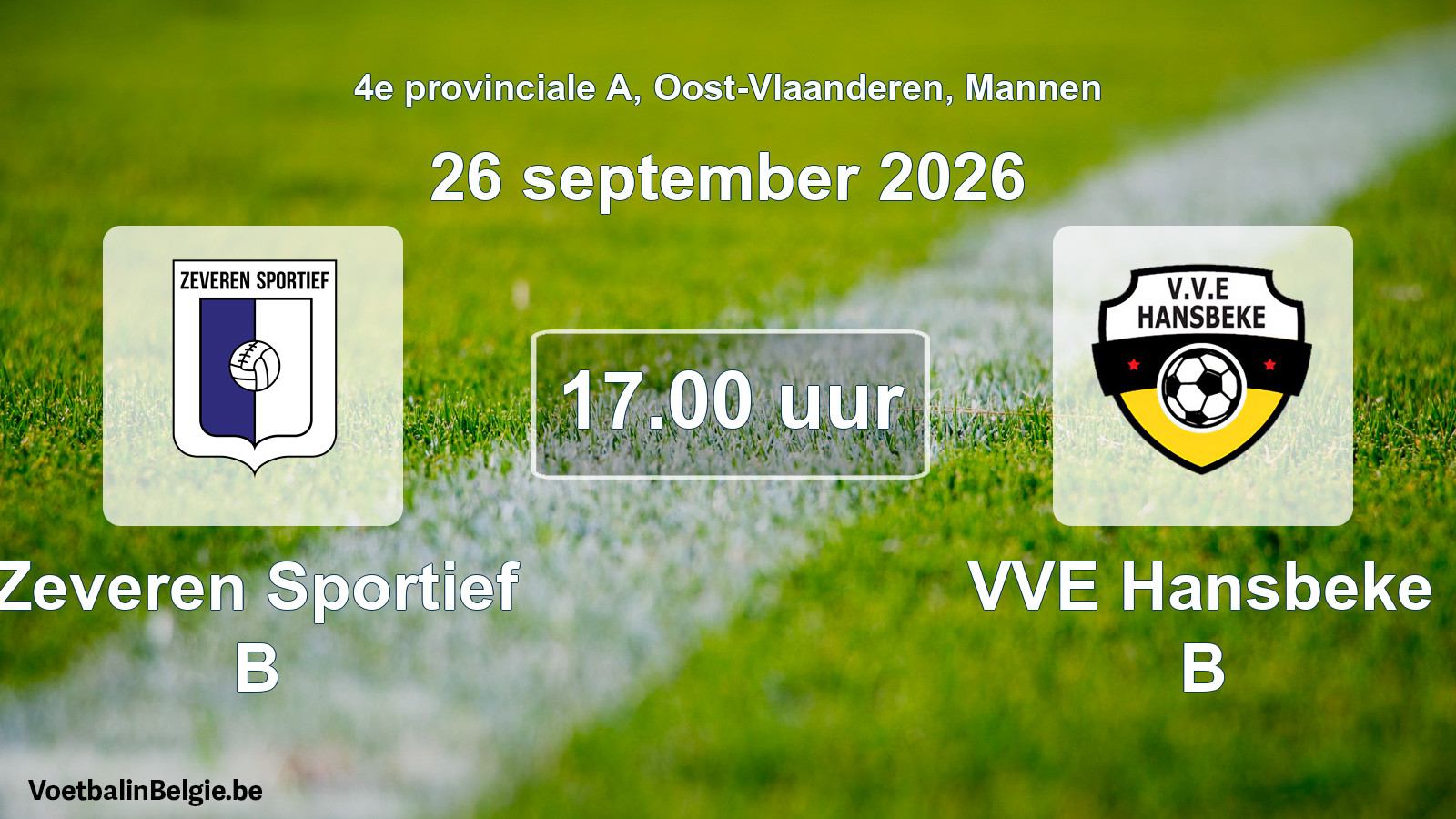 Geplande wedstrijd mannenvoetbal: Zeveren Sportief B - VVE Hansbeke B (26 september 2026)