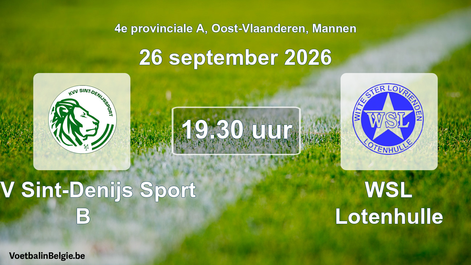Geplande wedstrijd mannenvoetbal: KVV Sint-Denijs Sport B - WSL Lotenhulle (26 september 2026)