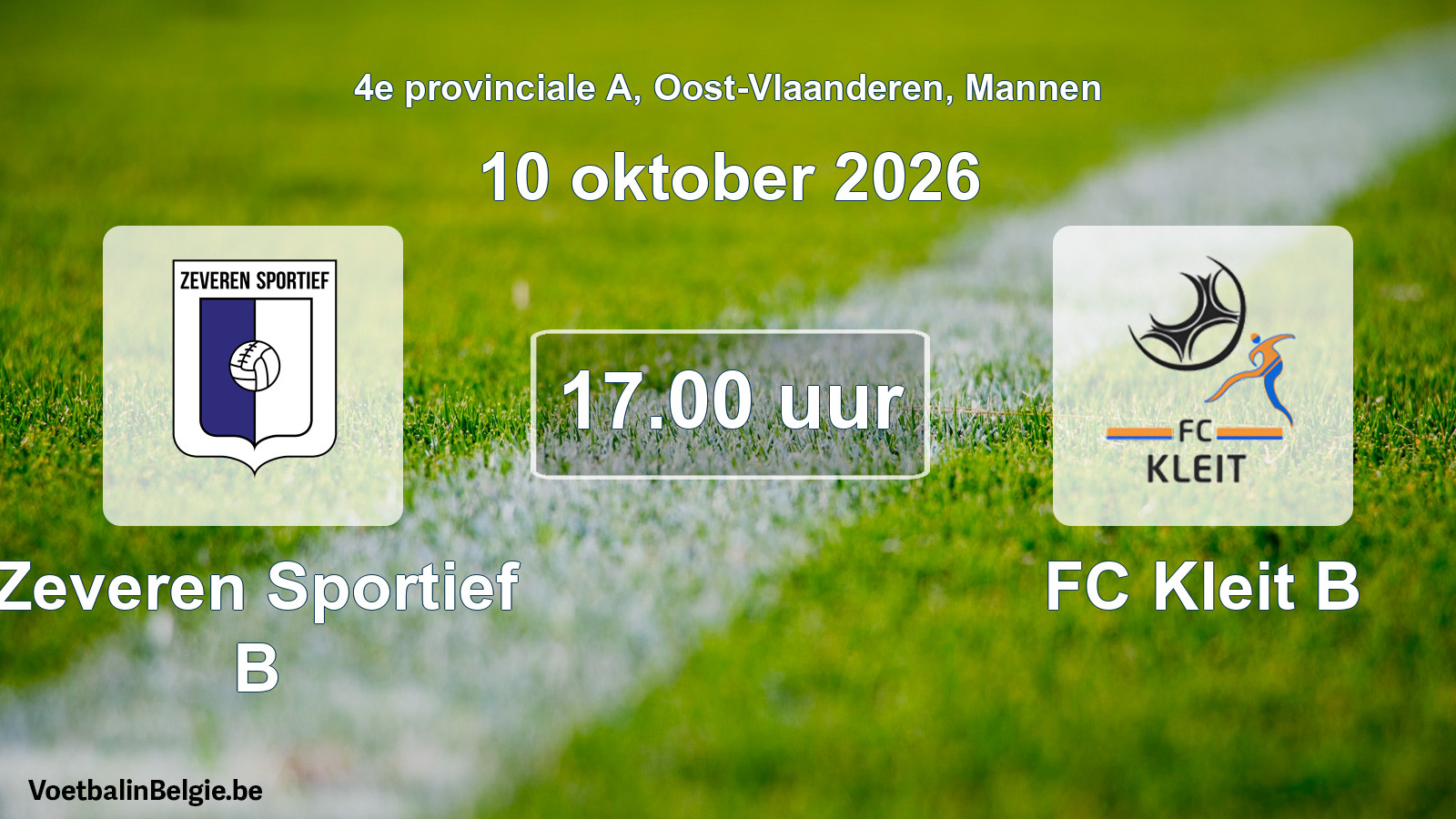 Geplande wedstrijd mannenvoetbal: Zeveren Sportief B - FC Kleit B (10 oktober 2026)