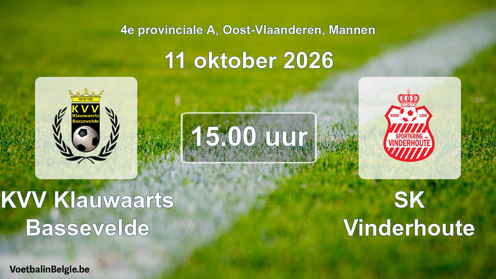 Geplande wedstrijd mannenvoetbal: KVV Klauwaarts Bassevelde - SK Vinderhoute (11 oktober 2026)