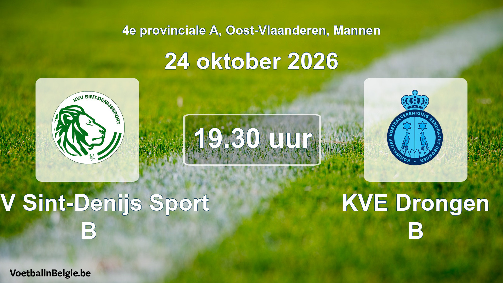 Geplande wedstrijd mannenvoetbal: KVV Sint-Denijs Sport B - KVE Drongen B (24 oktober 2026)