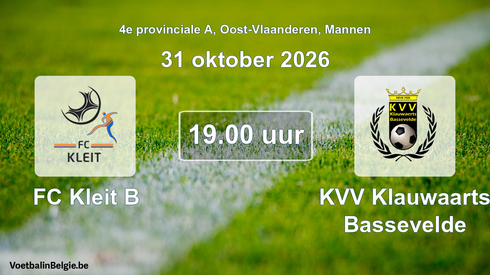 Geplande wedstrijd mannenvoetbal: FC Kleit B - KVV Klauwaarts Bassevelde (31 oktober 2026)
